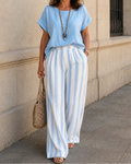 MARIANELA™ | CONJUNTO DE BLUSA FLUIDA Y PANTALÓN A RAYAS