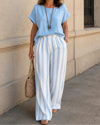 MARIANELA™ | CONJUNTO DE BLUSA FLUIDA Y PANTALÓN A RAYAS