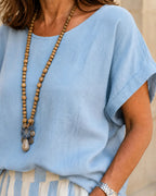 MARIANELA™ | CONJUNTO DE BLUSA FLUIDA Y PANTALÓN A RAYAS