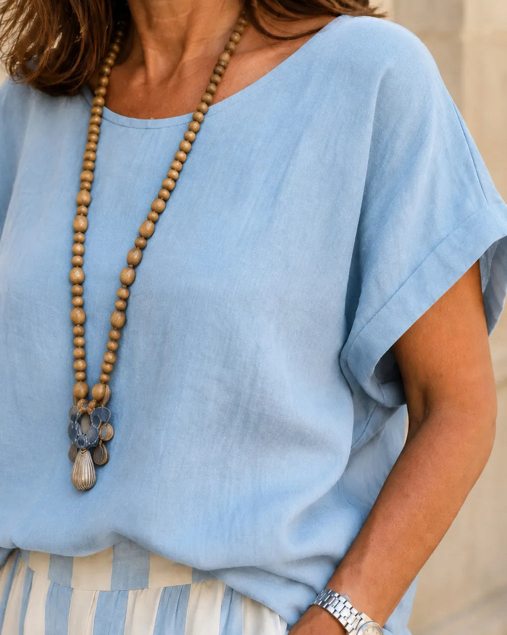 MARIANELA™ | CONJUNTO DE BLUSA FLUIDA Y PANTALÓN A RAYAS