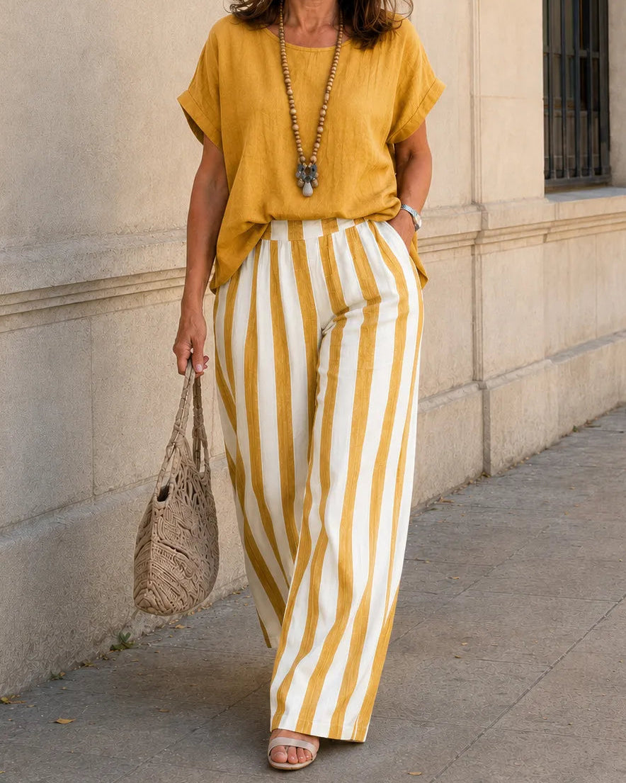 MARIANELA™ | CONJUNTO DE BLUSA FLUIDA Y PANTALÓN A RAYAS