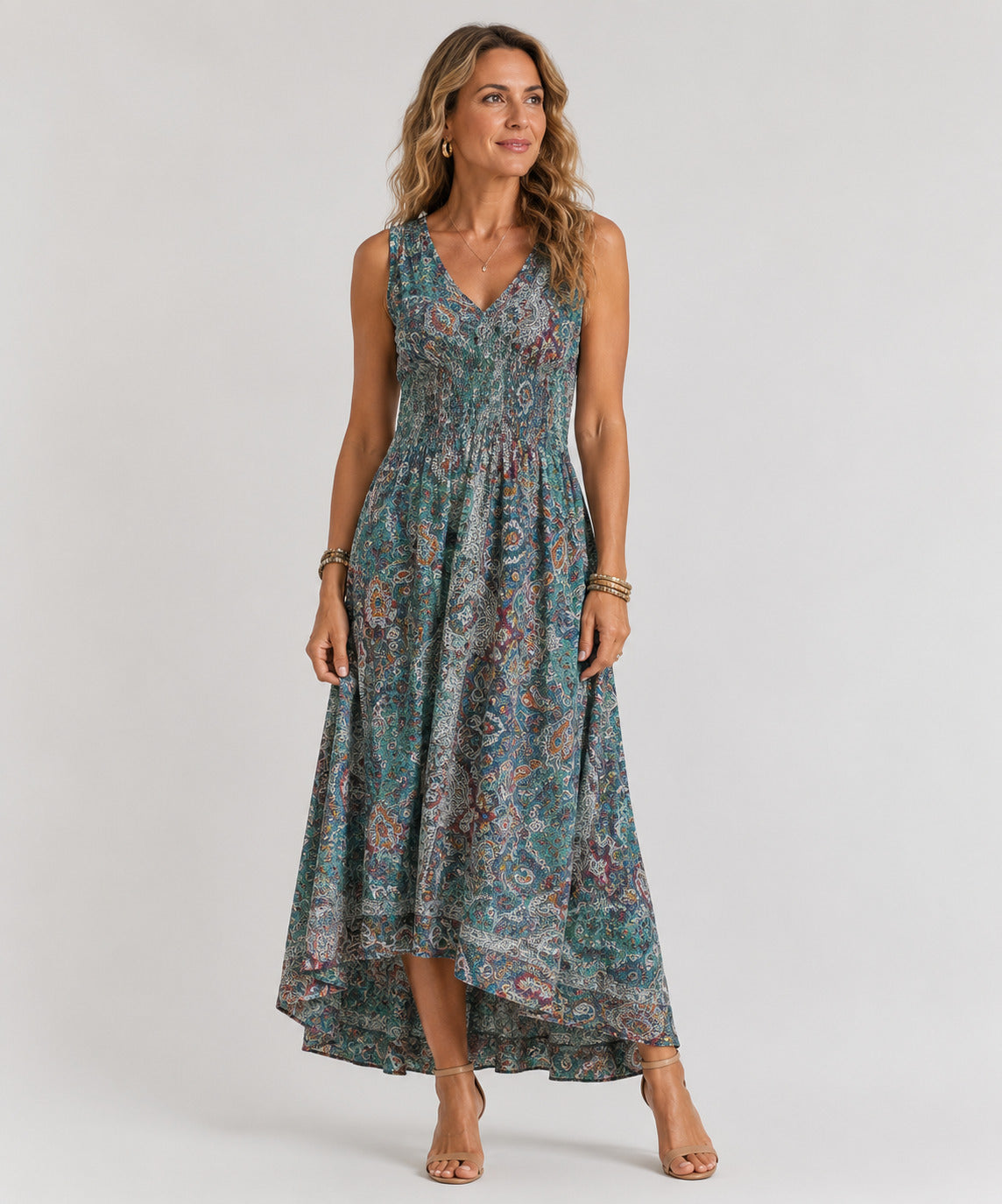 CLARA | VESTIDO MAXI PAISLEY DE CINTURA ELÁSTICA