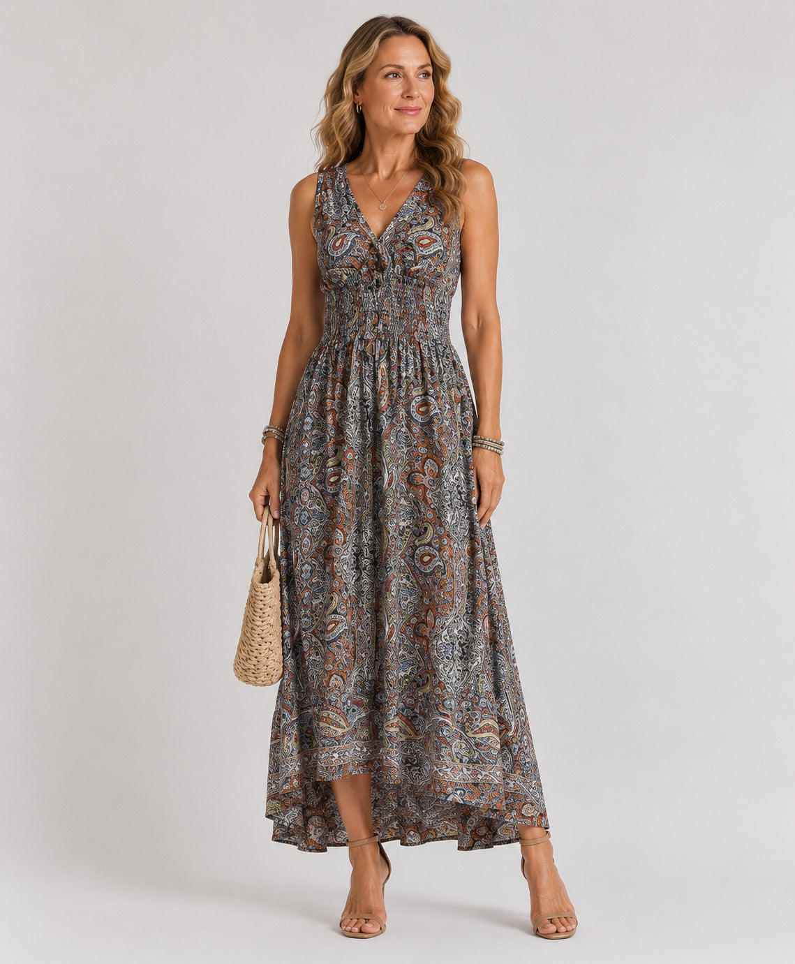 CLARA | VESTIDO MAXI PAISLEY DE CINTURA ELÁSTICA