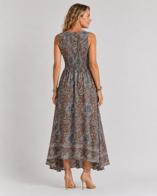 CLARA | VESTIDO MAXI PAISLEY DE CINTURA ELÁSTICA