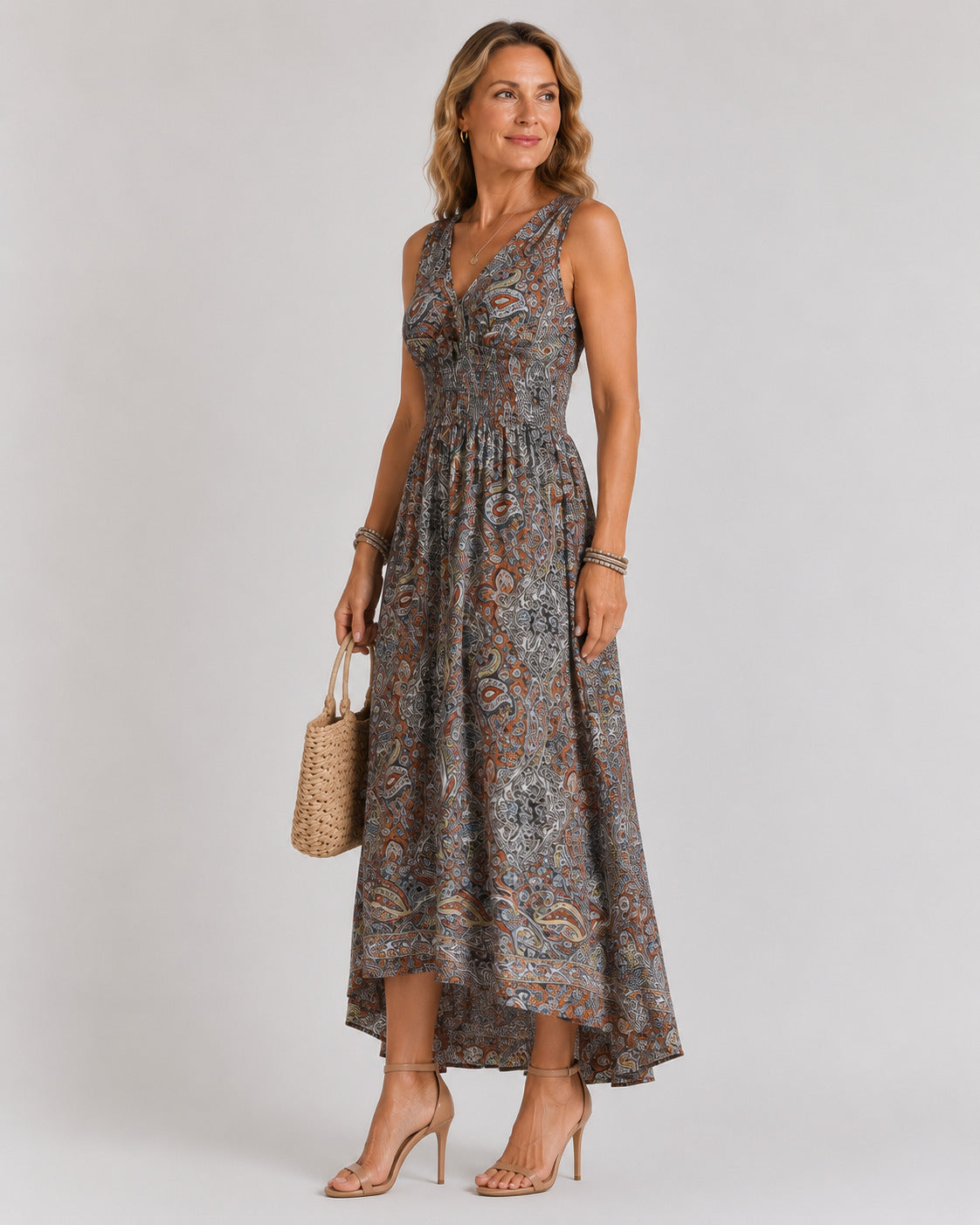 CLARA | VESTIDO MAXI PAISLEY DE CINTURA ELÁSTICA