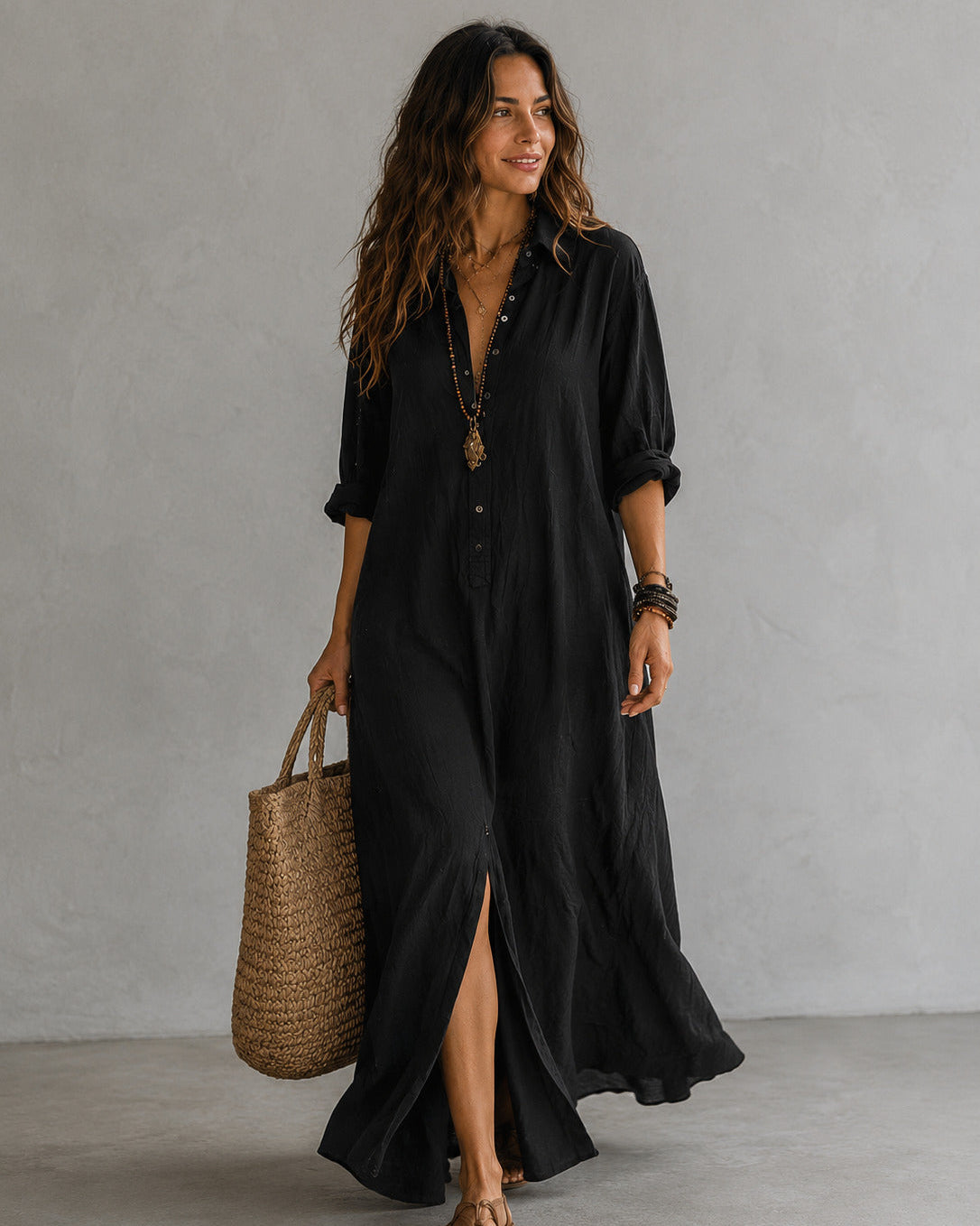 LUCÍA | VESTIDO CAMISERO LARGO DE CORTE FLUIDO
