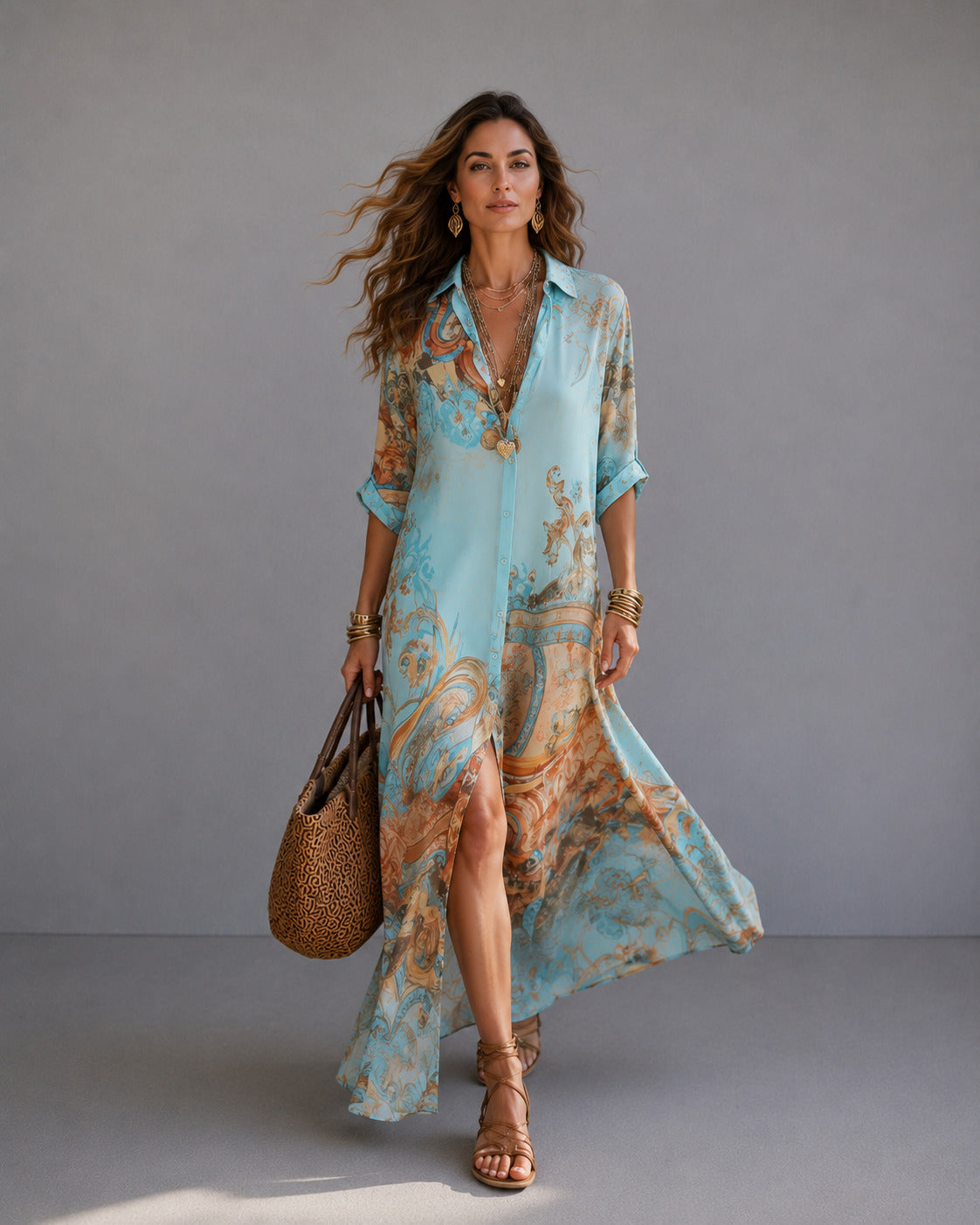 AITANA | VESTIDO CAMISERO MAXI DE ESTAMPADO PAISLEY