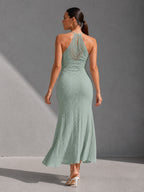 NEREA | VESTIDO HALTER CALADO CON ABERTURA FRONTAL