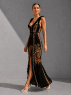 CANDELA | VESTIDO BOHO DE ESTAMPADO ÉTNICO Y ABERTURA