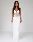 ALBA | VESTIDO LARGO BLANCO CON CUERPO DE MALLA